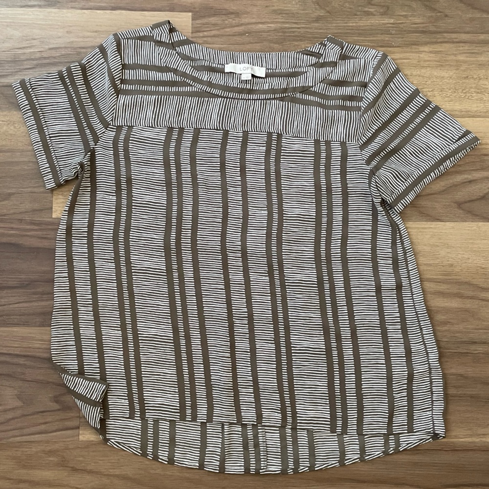 LOFT High Low Blouse Taupe & White Size M
